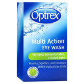 Optrex botella frontal 100ml mostrando el diseño y capacidad para limpieza ocular
