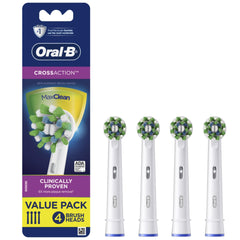 Oral-B CrossAction frente del paquete mostrando las 4 unidades y compatibilidad