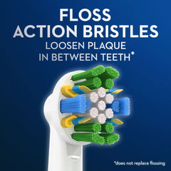 Oral-B primer plano de las cerdas FlossAction que resaltan su diseño para limpiar entre dientes