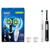 Oral-B Pro 1000 front packaging showing both black and white handles and benefits