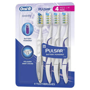 Oral-B Pulsar frontal del empaque mostrando cuatro cepillos y beneficio de ahorro
