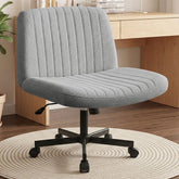 Orange Factory front view of grey criss cross chair showing wide seat comfort