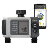 Orbit B-hyve XD front view showing dual outlets and compact design for easy control
