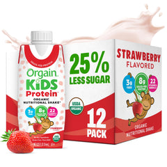 Orgain batido fresa frente del cartón mostrando marca y formato práctico