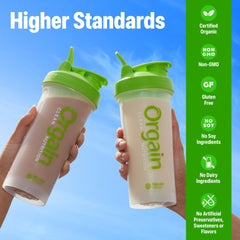 Orgain batido preparado en vaso, aporte proteico rápido y sabroso
