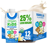 Orgain batido vainilla frente del envase mostrando la marca y ventaja nutritiva