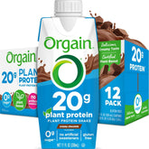 Orgain chocolate shake front packaging showing 20g protein benefit