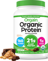 Orgain front packaging showing product and flavor, clear ingredient benefits
