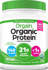 Orgain front packaging showing natural unsweetened label and benefits