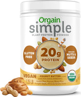 Orgain front packaging showing peanut butter flavor and clean ingredients benefits