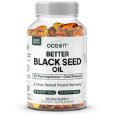 Organics Ocean envase frontal de Better Black Seed Oil mostrando marca y presentación, conveniencia diaria