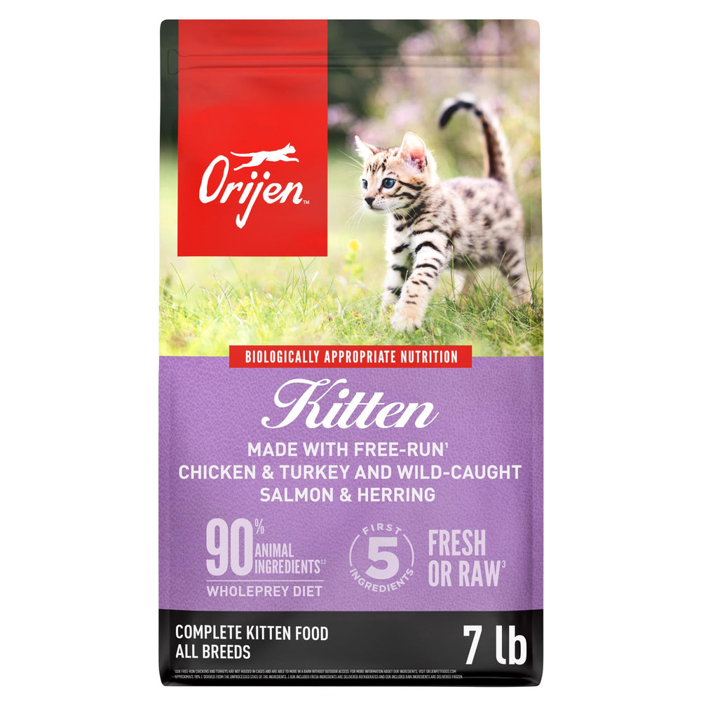 ORIJEN kitten 7 lb bag front view showing packaging and high-protein promise