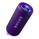 Ortizan vista frontal morado mostrando controles y rejilla, audio potente y portátil