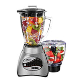 Oster front view of blender showing brushed nickel finish and jar for stylish countertop benefit