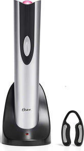 Oster front view silver opener showing sleek design and easy one-button use