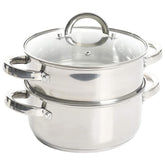 Oster Sangerfield front view showing compact stainless steel pot and lid, durable cooking