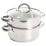 Oster Sangerfield front view showing compact stainless steel pot and lid, durable cooking