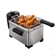 OVENTE front view stainless steel fryer showing sleek design and compact footprint