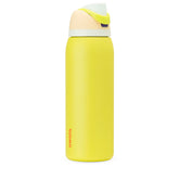 Owala FreeSip lemon front view showing 40oz capacity and vibrant color benefit