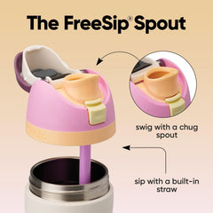 Owala FreeSip close-up of dual spout and straw, easy switching benefit