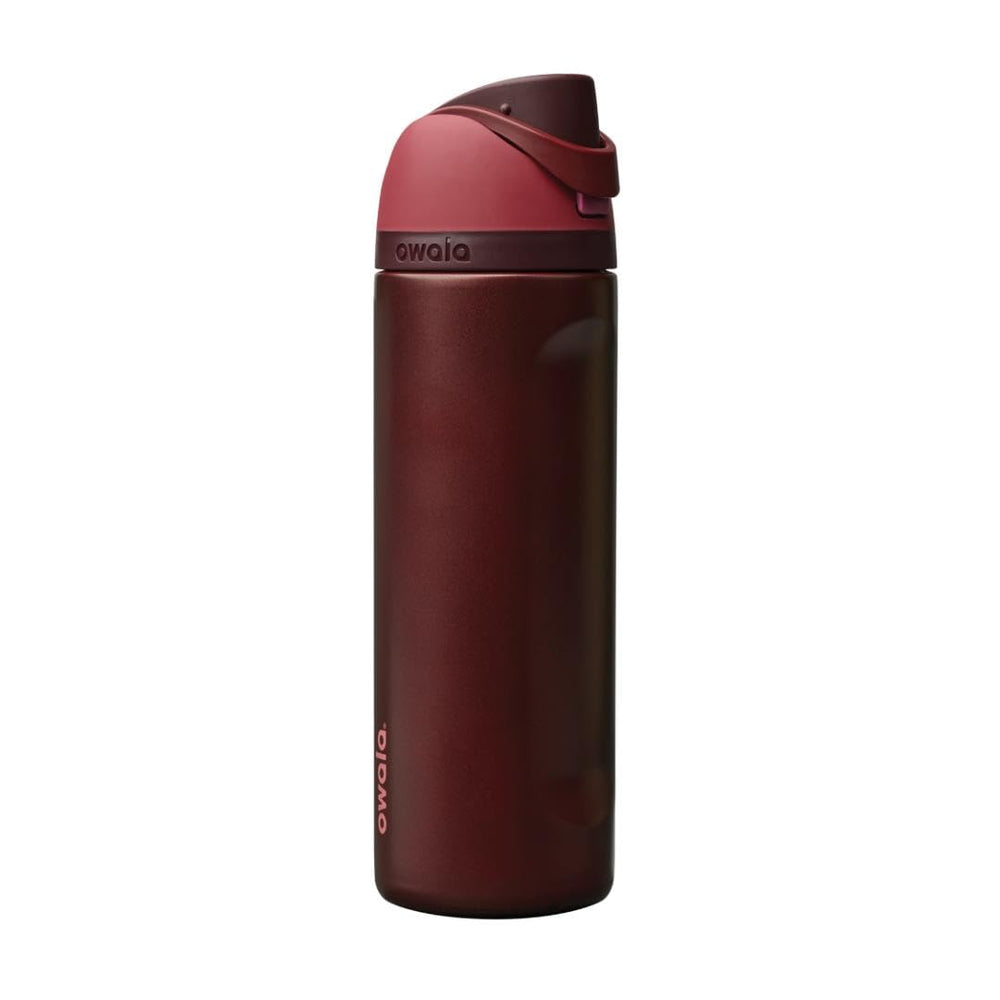 Owala FreeSip front view Black Cherry shows sleek insulated design and portability