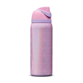 Owala bottle front view in Glinda pink showing shape and branding for easy recognition and style