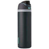 Owala FreeSip front view showing Foggy Tide finish and capacity benefit