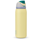 Owala FreeSip front view showing grey and yellow finish and branding, easy recognition benefit