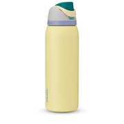 Owala FreeSip front view showing grey and yellow finish and branding, easy recognition benefit