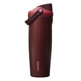 Owala FreeSip Sway front view showing Black Cherry finish and travel readiness