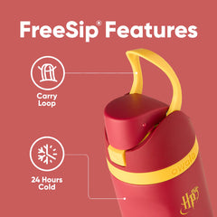 Owala Gryffindor wide mouth with ice cubes visible, easy to add ice and clean