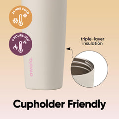 Owala SmoothSip close-up acero inoxidable y aislamiento para mantener temperatura