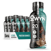 OWYN cold brew front packaging shows clean ingredients and 20g protein benefit