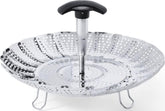 OXO cesta frontal de acero inoxidable, vista completa y beneficio de durabilidad