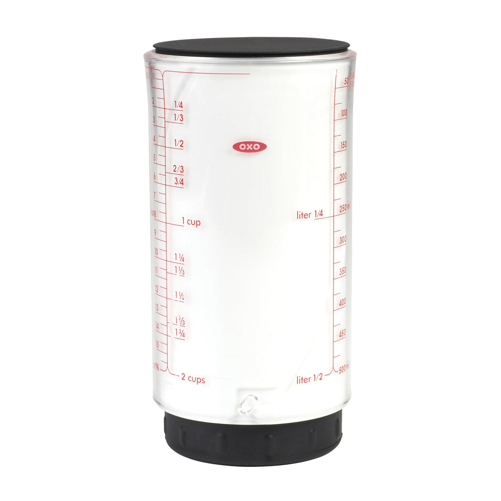 OXO vaso medidor frente mostrando capacidad y diseño práctico