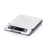 OXO Good Grips front view stainless scale showing clean platform and readout for accurate weighing