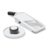 OXO mandoline front view showing compact slicer for consistent cuts