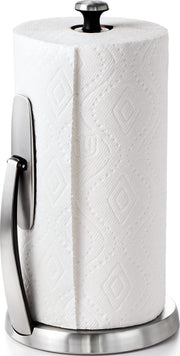 OXO SimplyTear front view on counter showing stable base and roll, keeps towels handy