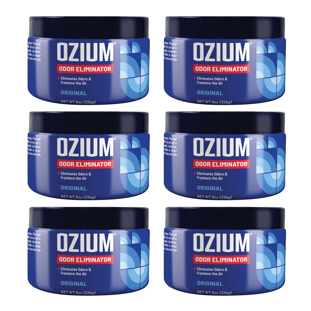 Ozium gel frente del envase mostrando tamaño 8 oz y frescura