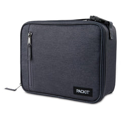 PackIt City Charcoal front view showing zip closure and buckle handle for easy carry