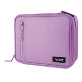 PackIt lonchera frontal lavanda mostrando cierre y diseño fácil de usar