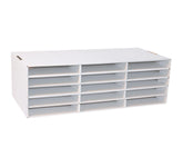 Pacon front view packaging showing white 15-slot organizer, neat storage benefit