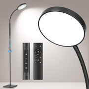PACOVY floor lamp front view showing slim profile and full brightness benefit
