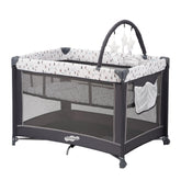 Pamo babe front packaging showing compact travel playard ready for use and transport