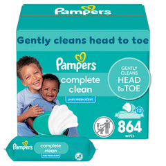 Pampers paquete frontal Complete Clean mostrando diseño y cantidad 864