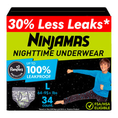 Pampers Ninjamas frente del empaque mostrando protección nocturna
