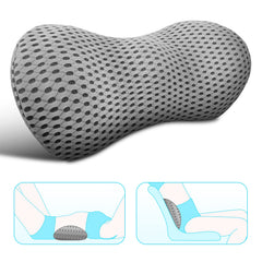 Panduo vista frontal del cojín lumbar gris mostrando diseño ergonómico y soporte