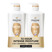 Pantene packaging frontal del 2‑en‑1 mostrando el envase y beneficio hidratante