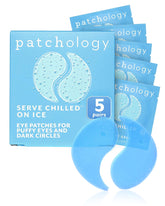 Patchology empaque frontal mostrando cinco pares y beneficio refrescante