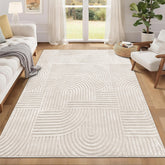 Pauwer rug front view showing beige vintage-boho style and cozy appeal